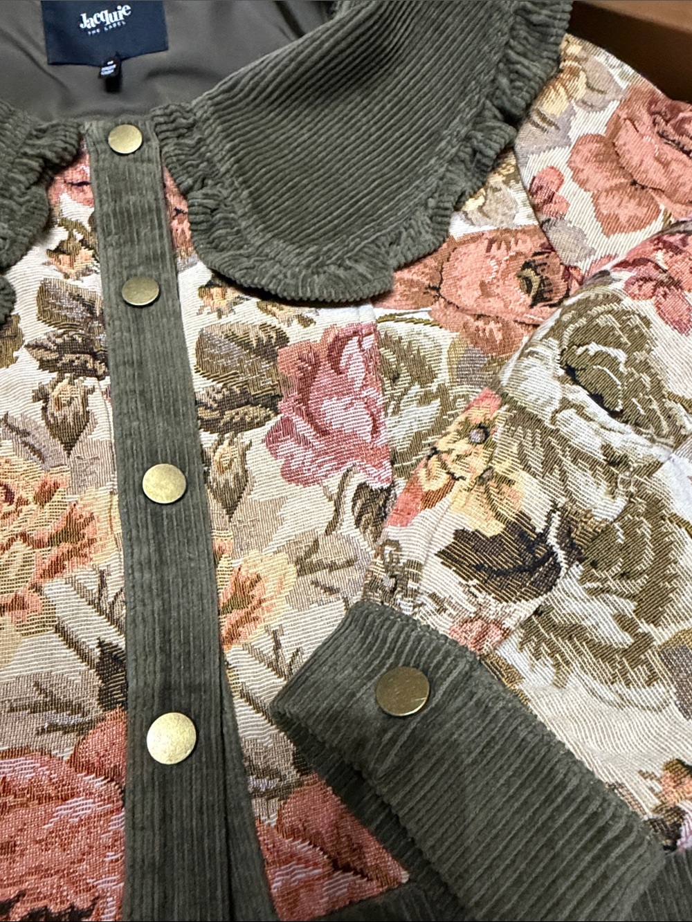 Jacqui E Olive Corduroy Collar Snap-Front Jacket - Picture 3 of 4